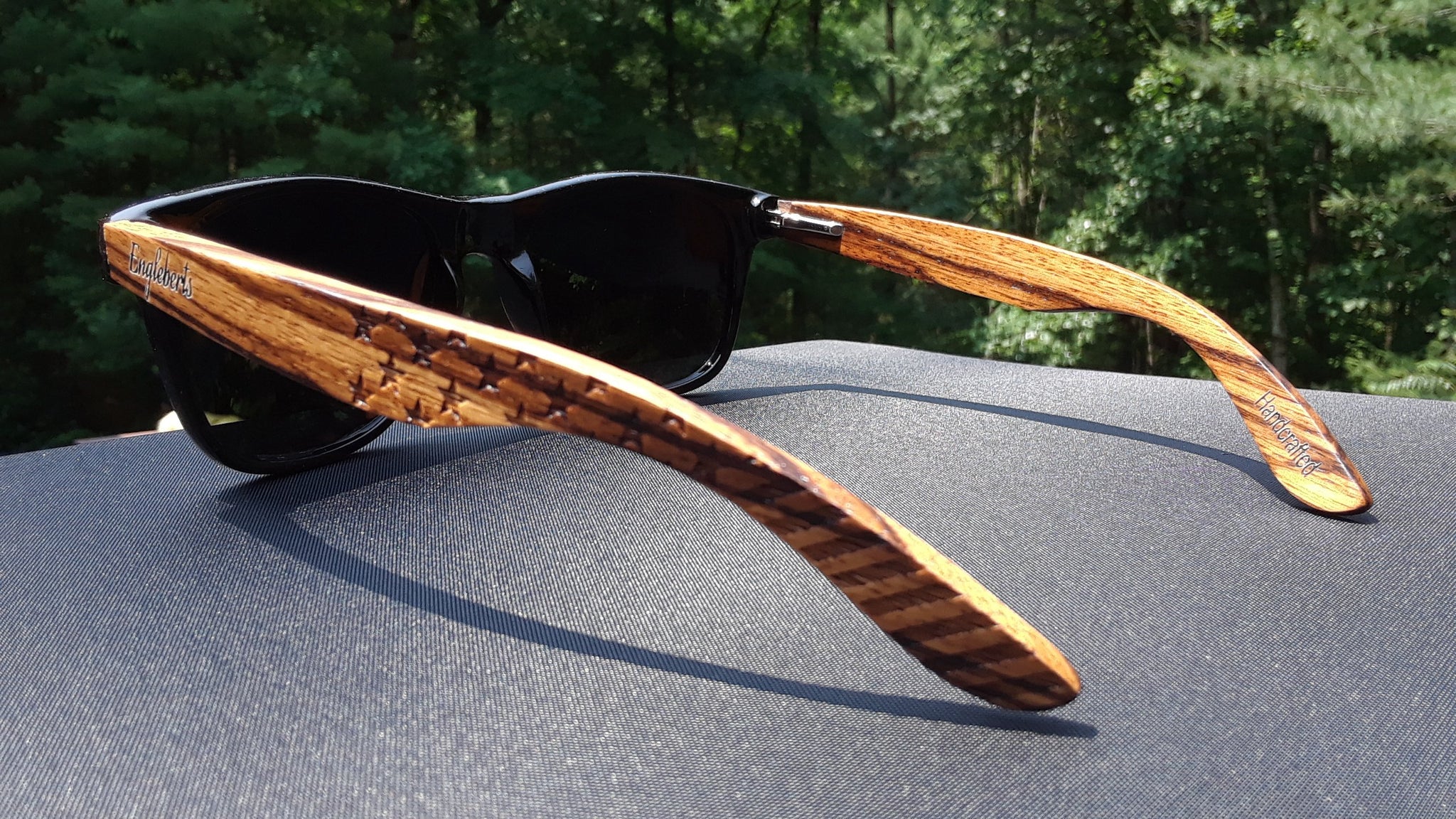 Zebrawood Sunglasses, Stars and Bars With Wooden Case, Polarized,