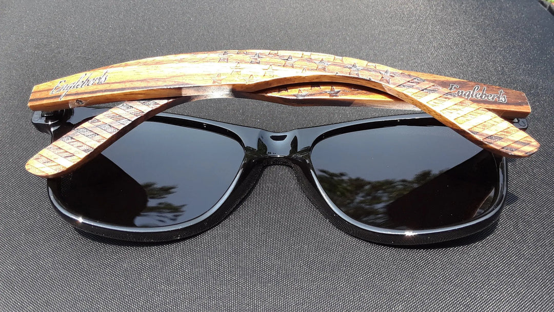 Zebrawood Sunglasses, Stars and Bars With Wooden Case, Polarized, - Shakefav.com