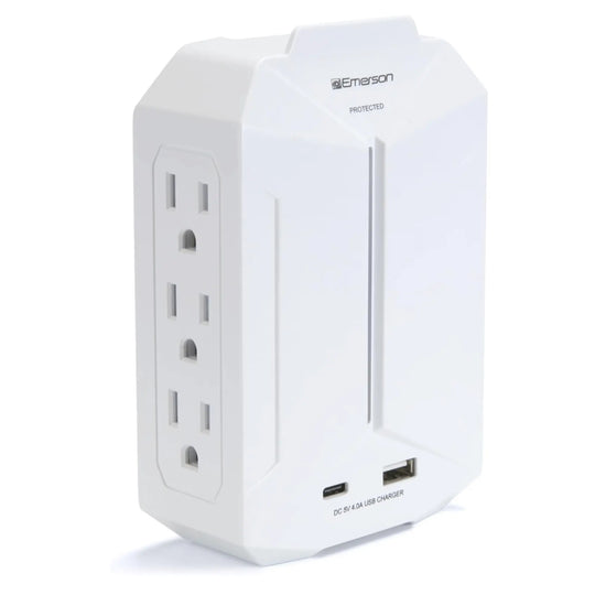 Emerson 6-Outlet + USB Wall Charger with Surge Protection and LED Sky Iapetus