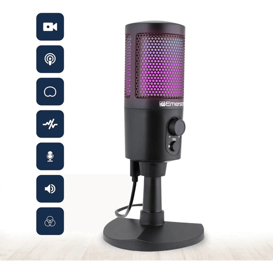 Emerson USB Gaming & Streaming Microphone with RGB Lighting with Sky Iapetus