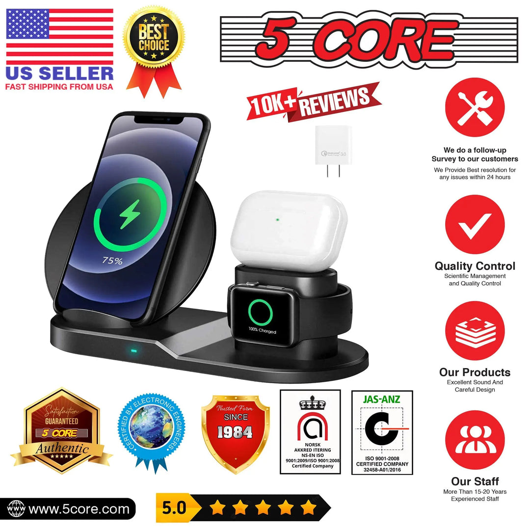 5 Core Wireless Charging Station  10W 3 in 1 Fast Phone Watch Earpod - Shakefav.com