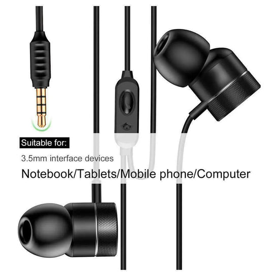 3.5mm Knurling Oblique In-Ear Style Wire Control Earphone - Black - Shakefav.com