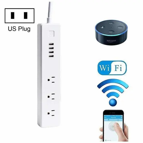 4 x USB Ports + 3 x US Plug Jack WiFi Remote Control Smart Power-Smart Power Strip with WiFi Remote Control - Shakefav.com