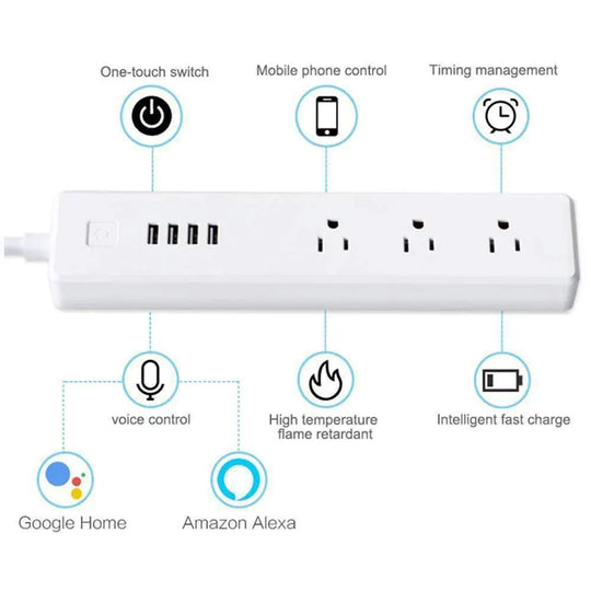 4 x USB Ports + 3 x US Plug Jack WiFi Remote Control Smart Power-Smart Power Strip with WiFi Remote Control - Shakefav.com