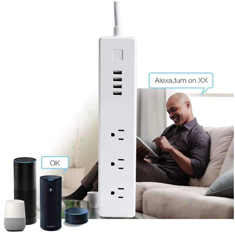 4 x USB Ports + 3 x US Plug Jack WiFi Remote Control Smart Power-Smart Power Strip with WiFi Remote Control - Shakefav.com