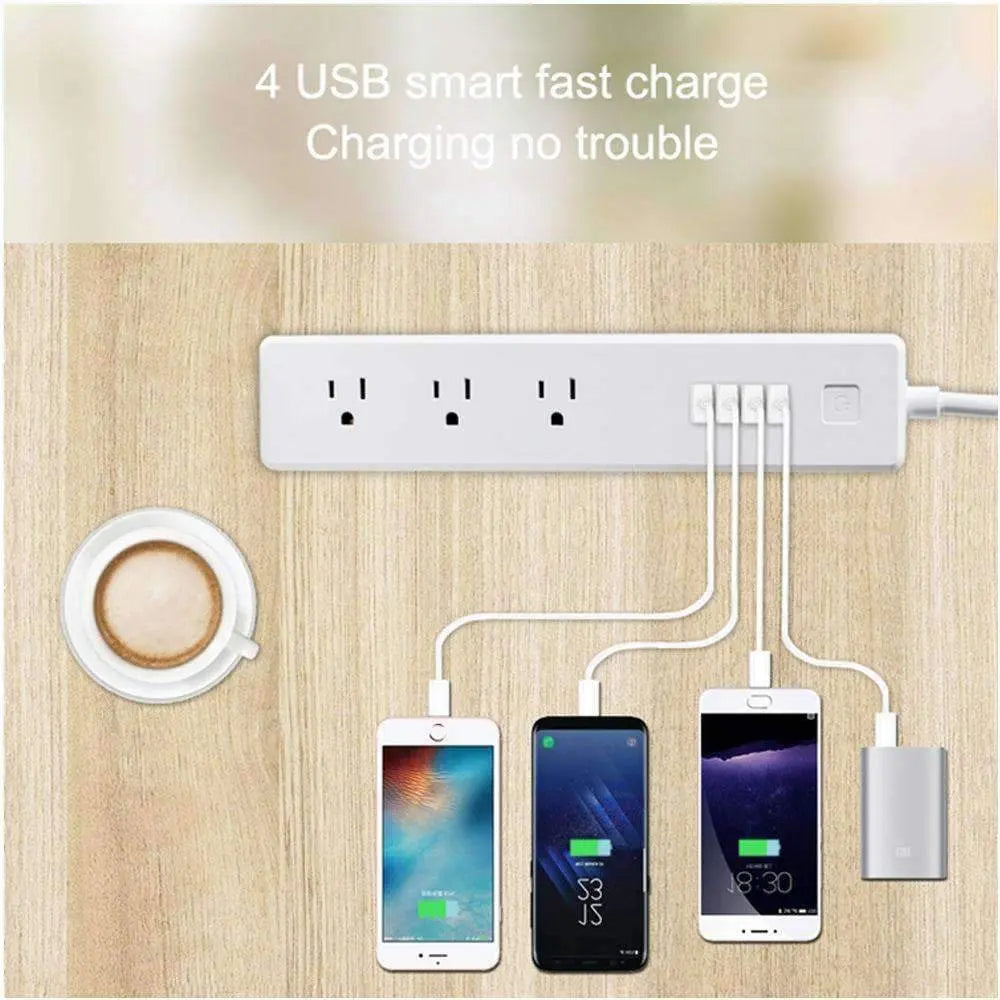 4 x USB Ports + 3 x US Plug Jack WiFi Remote Control Smart Power-Smart Power Strip with WiFi Remote Control - Shakefav.com