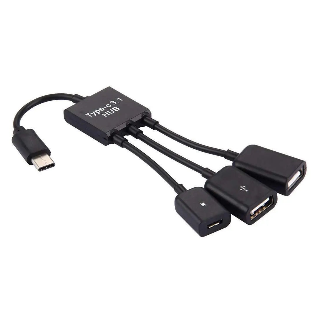 AMZER® 17.8cm 3 Ports USB Type-C 3.1 OTG Charge HUB Cable - Black-USB Type-C HUB Cable - Shakefav.com