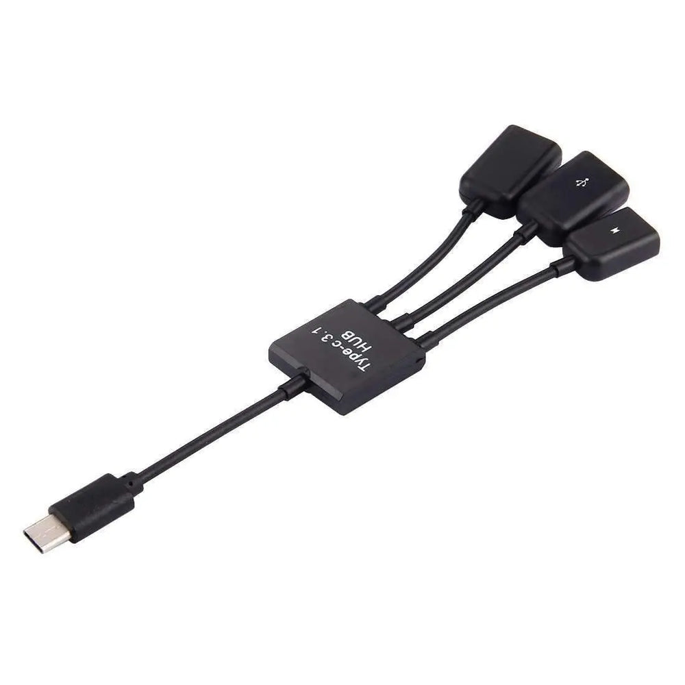 AMZER® 17.8cm 3 Ports USB Type-C 3.1 OTG Charge HUB Cable - Black-USB Type-C HUB Cable - Shakefav.com