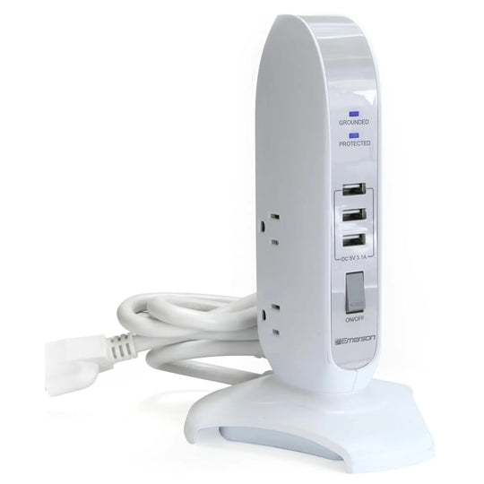 Emerson 5-Outlet + USB Charging Tower with Surge Protection Sky Iapetus