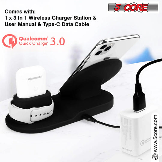 5 Core Wireless Charging Station  10W 3 in 1 Fast Phone Watch Earpod - Shakefav.com