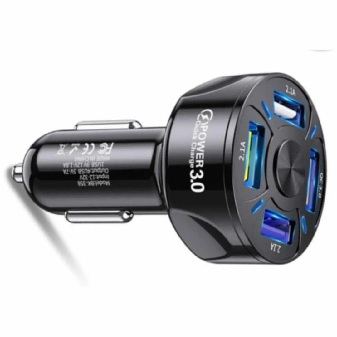 Black 4 Port LED Fast Car Charger and  6FT Charger Compatible for - Shakefav.com