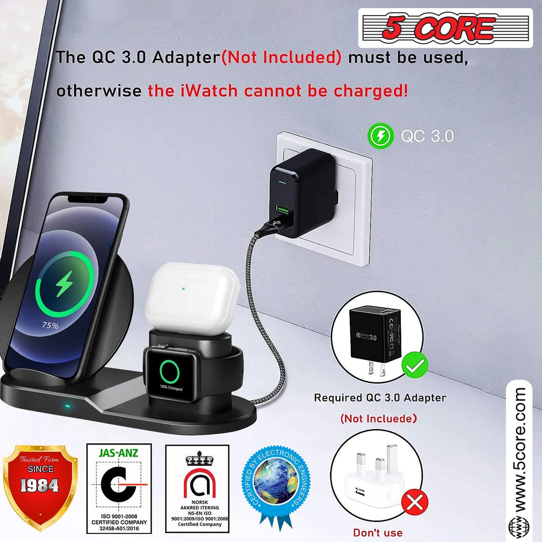 5 Core Wireless Charging Station  10W 3 in 1 Fast Phone Watch Earpod - Shakefav.com