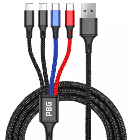 Paquet de 2 câbles de chargement multiples PBG de 4 pieds, câble 4 en 1, cordon de Charge USB avec