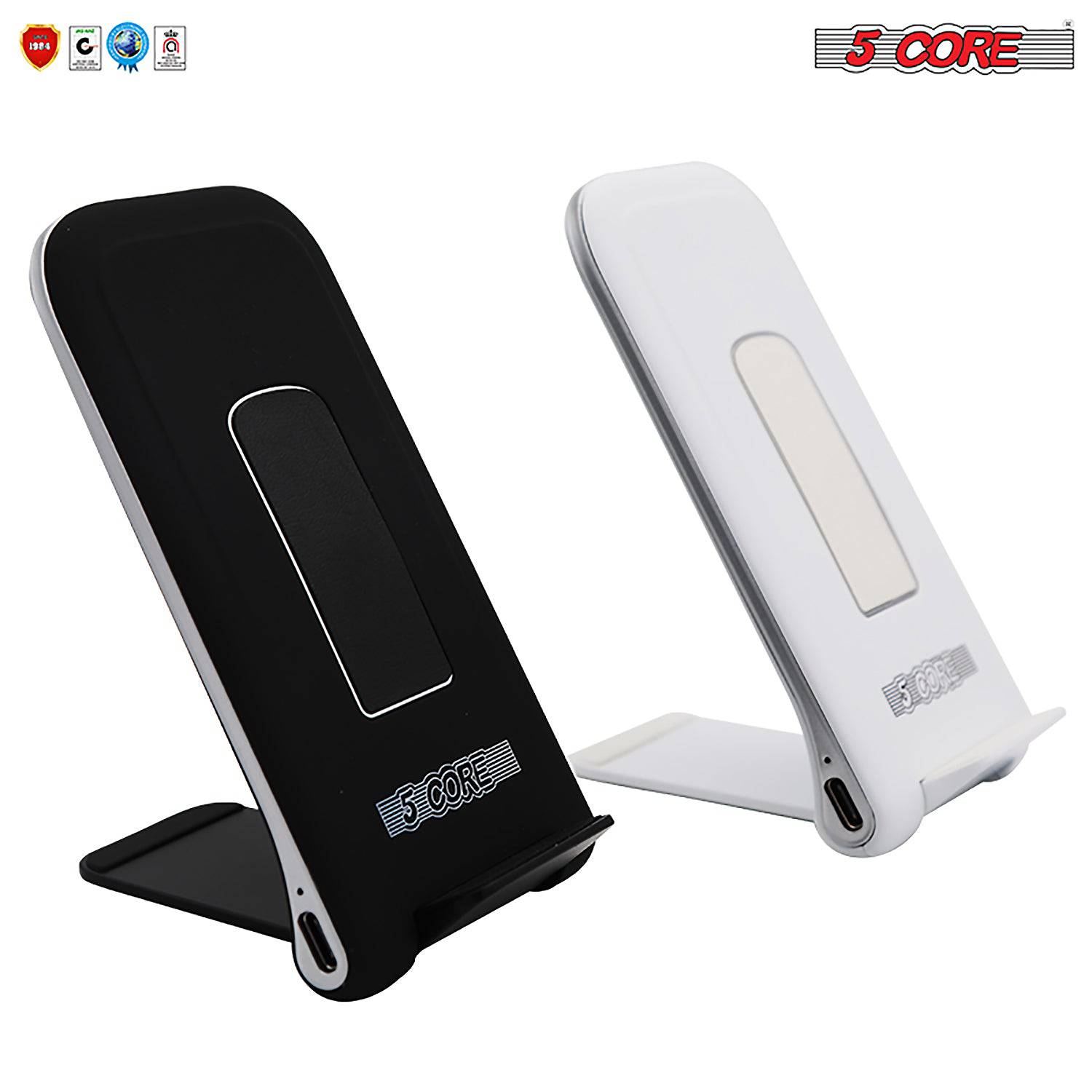 5 Core Wireless Fast Charge Stand Black & White Pair Dock Phone