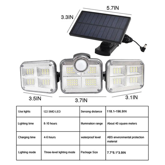 Solar Sensor Light 122 LED 3Head Outdoor Spotlight with 3 Modes-LED Spotlight - Shakefav.com