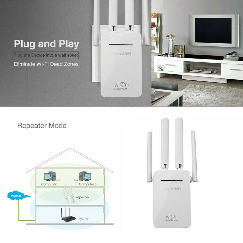 1200Mbps WiFi Range Extender Repeater Wireless Amplifier Router Signal Puce Gaia