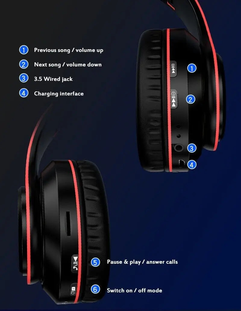 Super Bass Wireless Bluetooth Headphones Foldable Stereo Earphones Puce Gaia