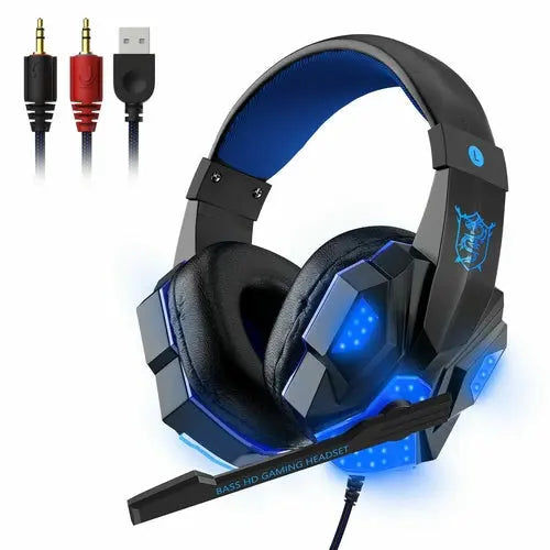 3.5mm Gaming Headset Mic LED Headphones Stereo Bass Surround For PC Puce Gaia