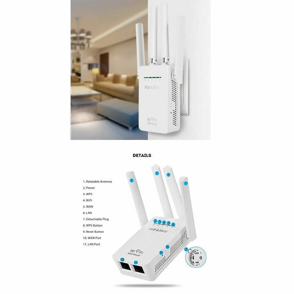 1200Mbps WiFi Range Extender Repeater Wireless Amplifier Router Signal Puce Gaia