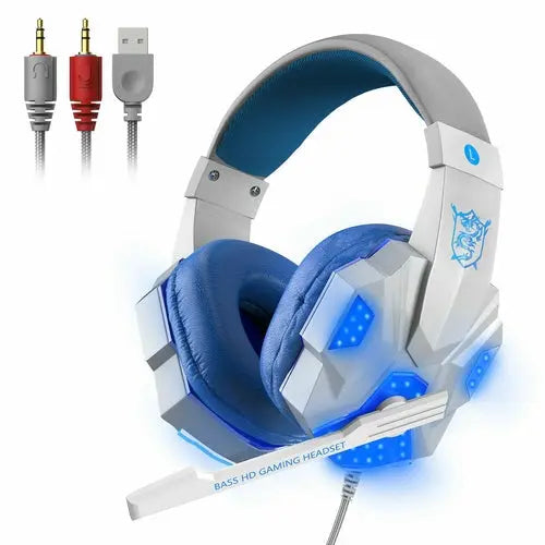 3.5mm Gaming Headset Mic LED Headphones Stereo Bass Surround For PC Puce Gaia