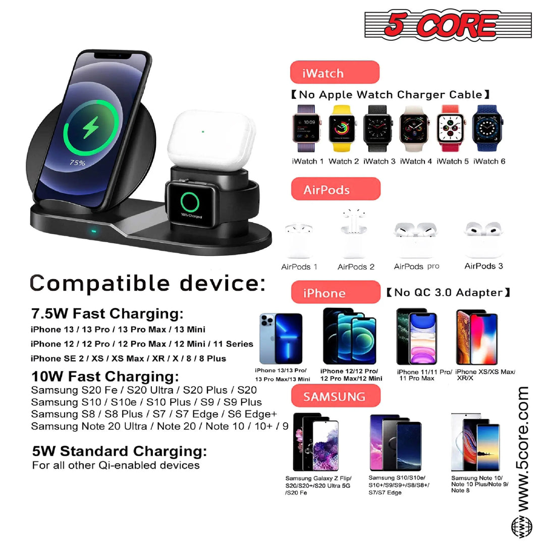 5 Core Wireless Charging Station  10W 3 in 1 Fast Phone Watch Earpod - Shakefav.com