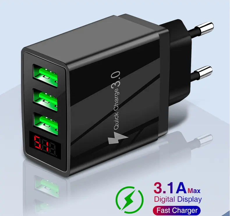 3 port LED Display Wall Charger  and 3 in 1 Cable Bundle Gold - Shakefav.com