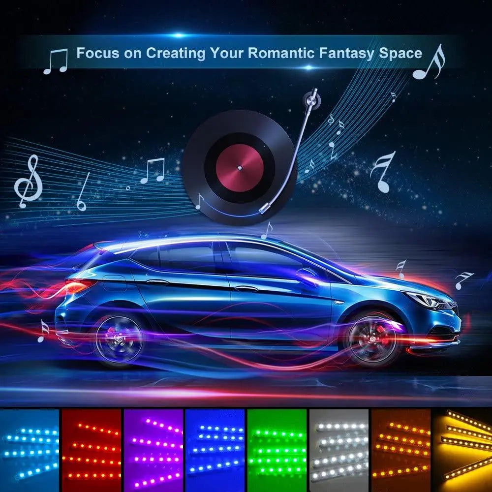 RGB Car LED Light Strips, Sound Activated with Remote Control, 48 - Shakefav.com