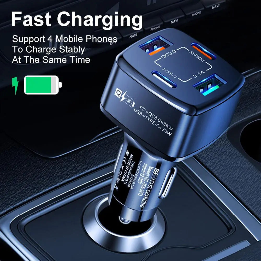 PBG 4 Port  PD/USB Car Charger and 4 in 1 Nylon Cable Bundle - Shakefav.com