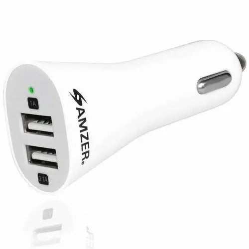 AMZER 2.1A/ 1A Dual USB 2 Port Handy Car Charger (White) - pack of 4 - Shakefav.com