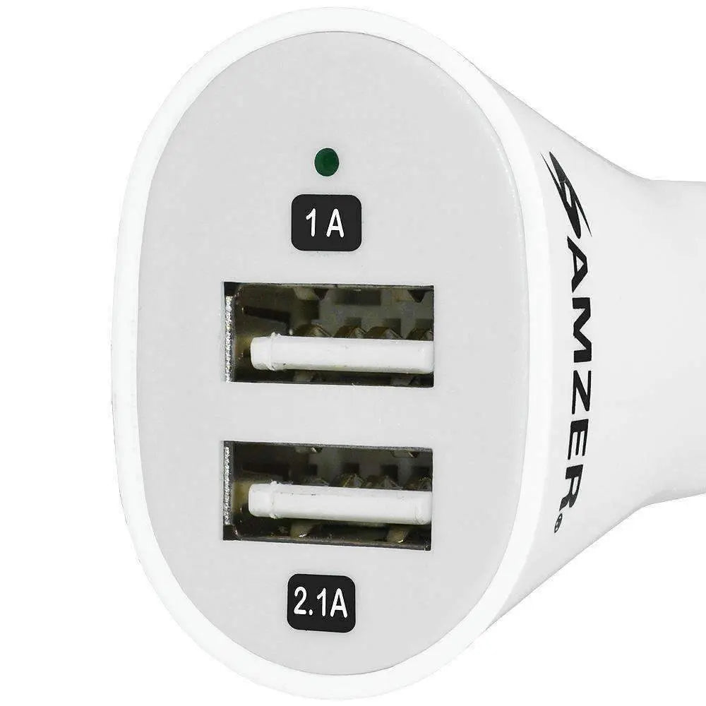 AMZER 2.1A/ 1A Dual USB 2 Port Handy Car Charger (White) - pack of 4 - Shakefav.com