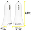 Chargeur de voiture pratique AMZER 2.1A/1A double USB 2 ports (blanc) - paquet de 4