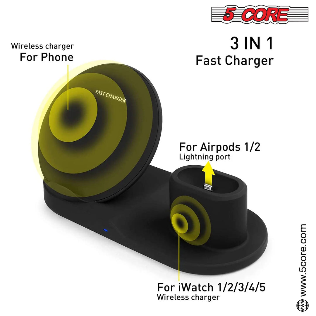 5 Core Wireless Charging Station  10W 3 in 1 Fast Phone Watch Earpod - Shakefav.com