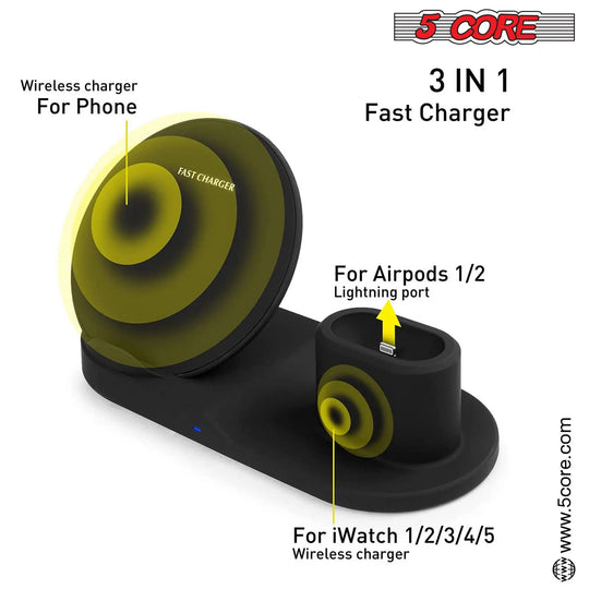 5 Core Wireless Charging Station  10W 3 in 1 Fast Phone Watch Earpod - Shakefav.com