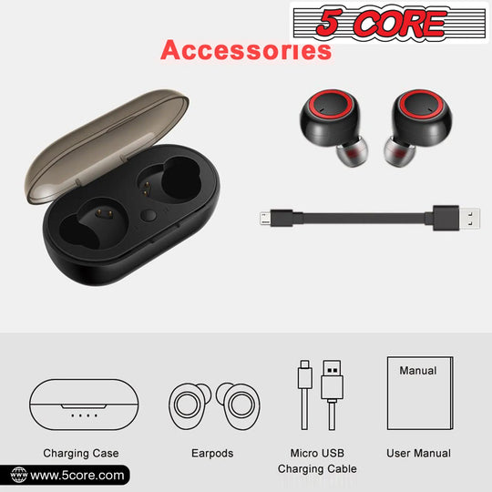 5Core Wireless Ear Buds  Mini Bluetooth Noise Cancelling Earbud - Shakefav.com