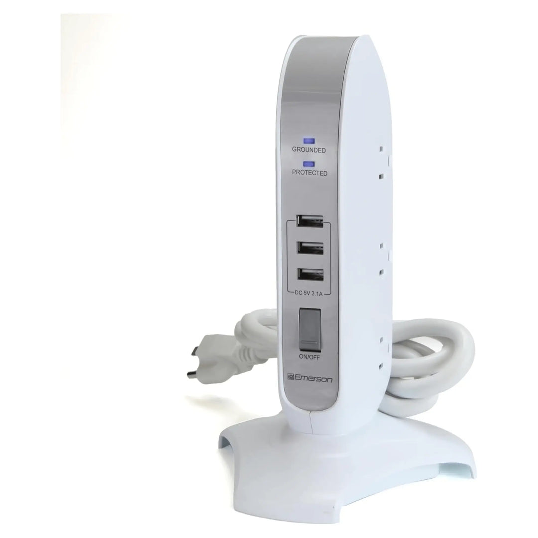 Emerson 5-Outlet + USB Charging Tower with Surge Protection Sky Iapetus