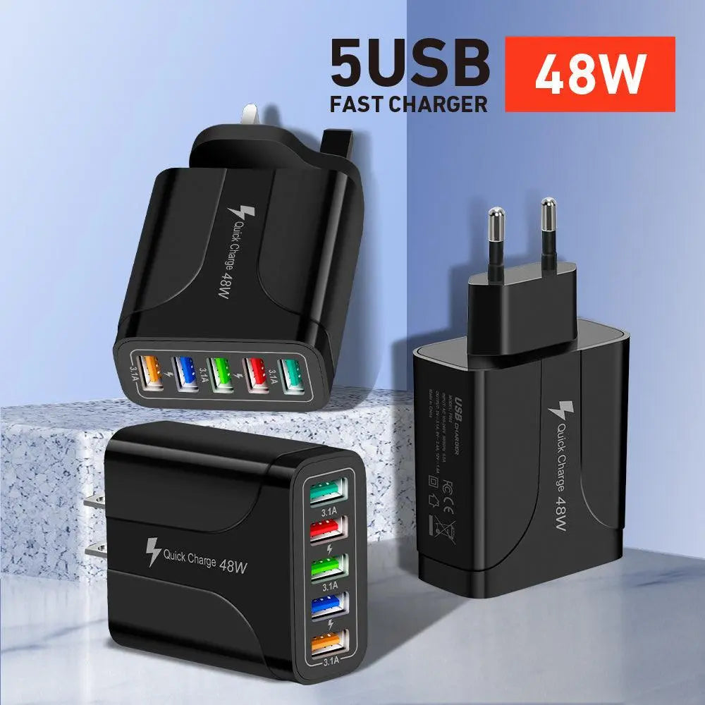 2 Pack of 5 Port Wall Charger Charge 5 Devices at Once! - Shakefav.com