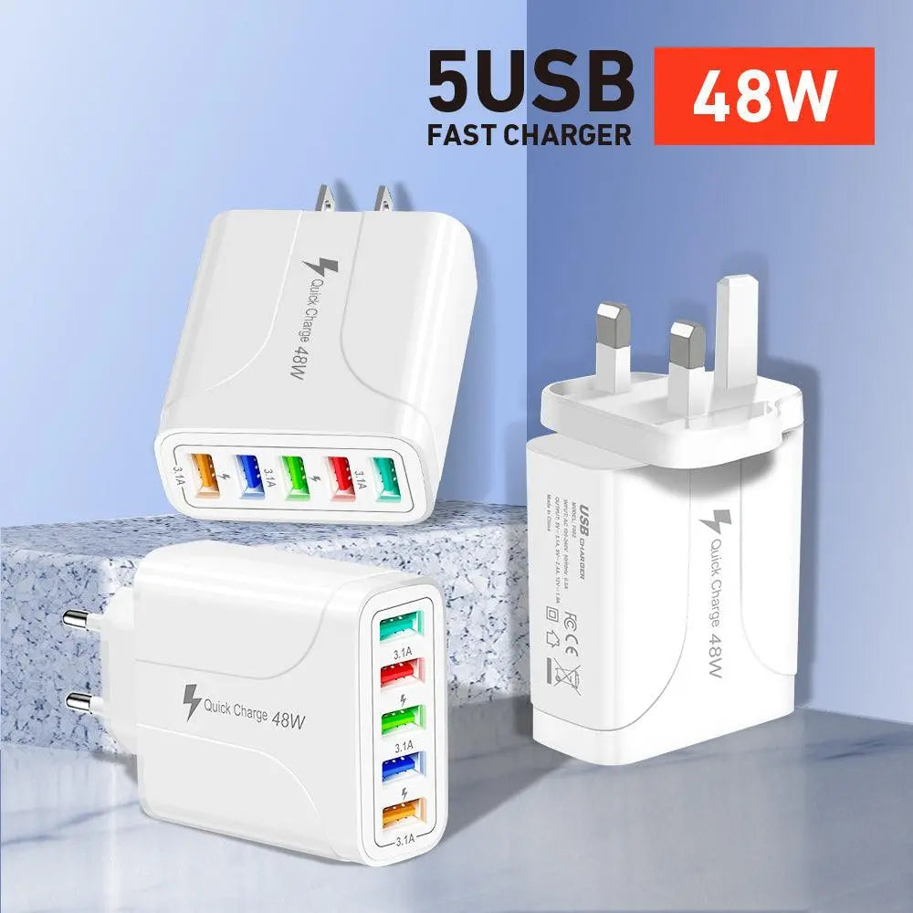 2 Pack of 5 Port Wall Charger Charge 5 Devices at Once! - Shakefav.com