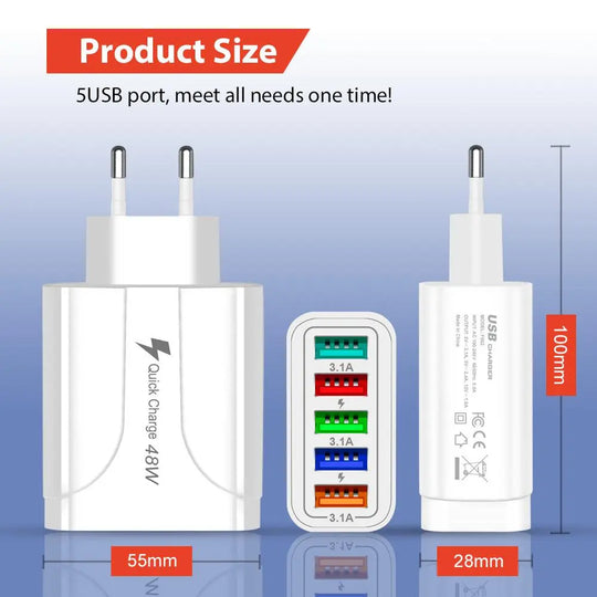 2 Pack of 5 Port Wall Charger Charge 5 Devices at Once! - Shakefav.com