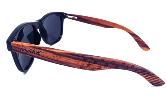 Zebrawood Sunglasses, Stars and Bars With Wooden Case, Polarized, - Shakefav.com