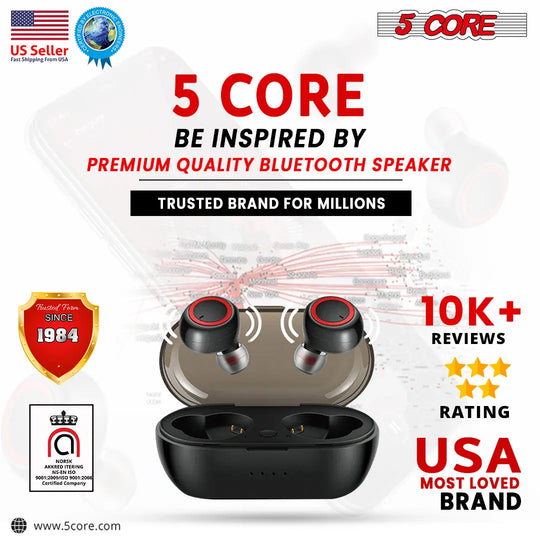 5Core Wireless Ear Buds  Mini Bluetooth Noise Cancelling Earbud - Shakefav.com