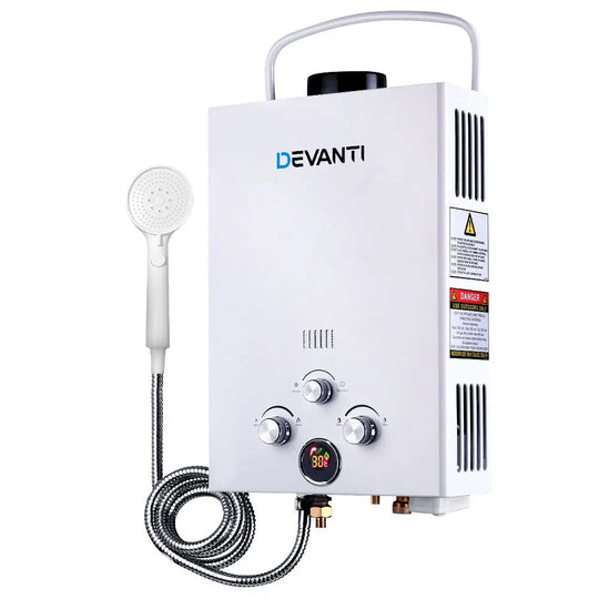 Devanti Portable Gas Water Heater 8LPM Outdoor Camping Shower White - Shakefav.com