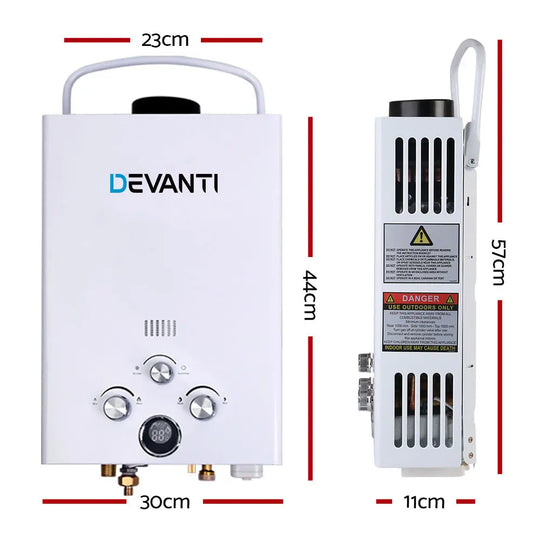 Devanti Portable Gas Water Heater 8LPM Outdoor Camping Shower White - Shakefav.com