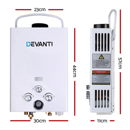 Devanti Chauffe-eau à gaz portable 8LPM Douche de camping en plein air Blanc