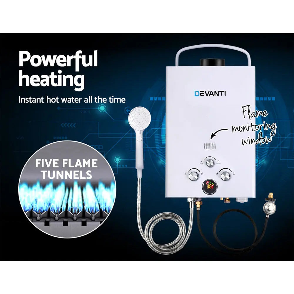 Devanti Portable Gas Water Heater 8LPM Outdoor Camping Shower White - Shakefav.com