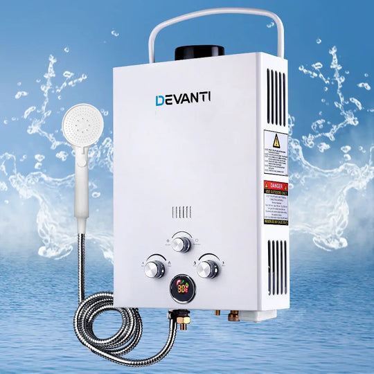 Devanti Portable Gas Water Heater 8LPM Outdoor Camping Shower White - Shakefav.com