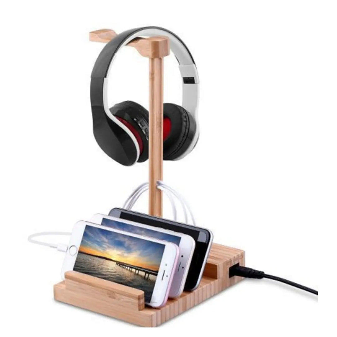 2 in 1 Bamboo Wood Charging Station Stand 3 USB for iPhone & - Shakefav.com