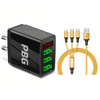 3 port LED Display Wall Charger  and 3 in 1 Cable Bundle Gold