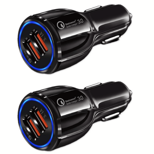 2 Pack 2 Port USB Fast Car Charger Adapter For Devices Black
