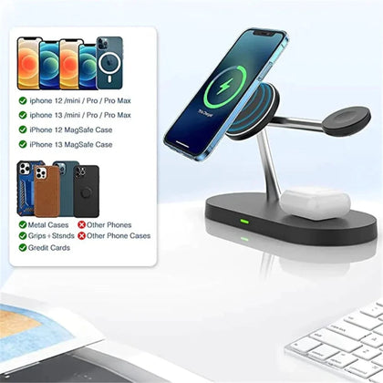 Desktop Magnetic Wireless Charging Station with Built in Lights