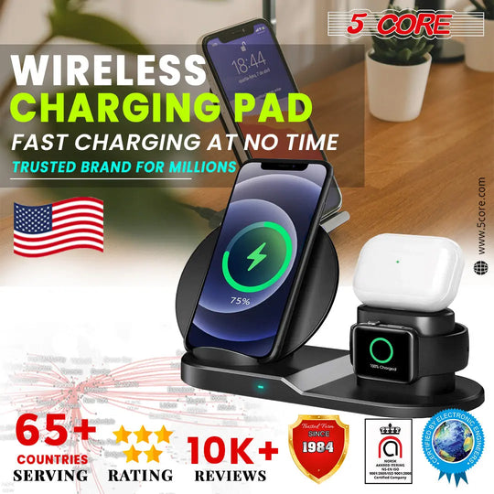 5 Core Wireless Charging Station  10W 3 in 1 Fast Phone Watch Earpod - Shakefav.com